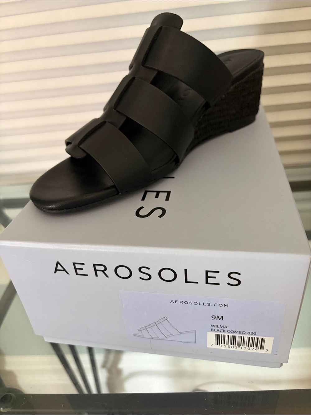 AEROSOLES Black Multi‑Strap Wedge Slide